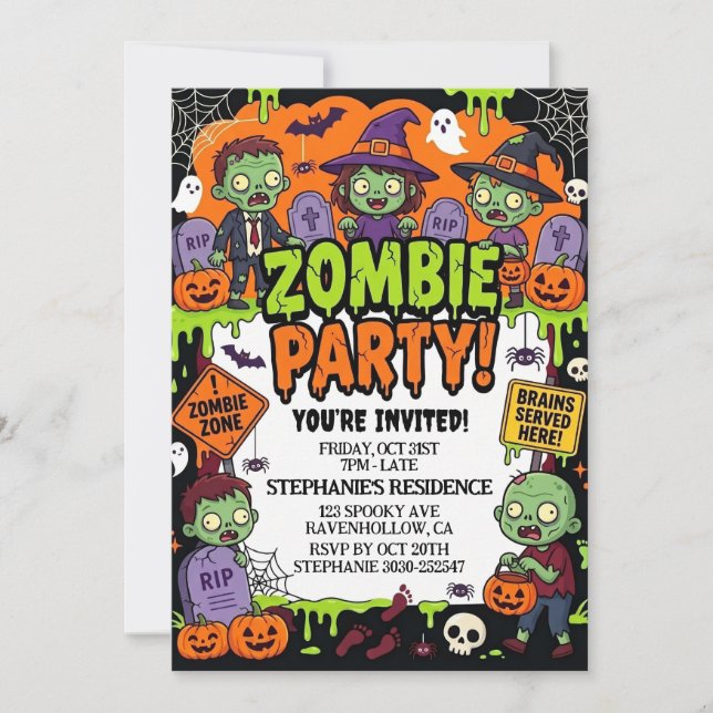 Invitation Fête Zombie Halloween  (Devant)