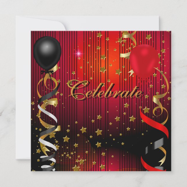 Invitation Fêter Anniversaire Fête Étoiles Noir Rouge (Devant)