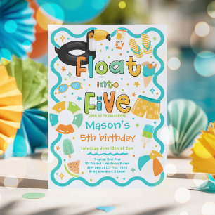 Invitation Fêter cinq ans avec une fête au bord de la piscine