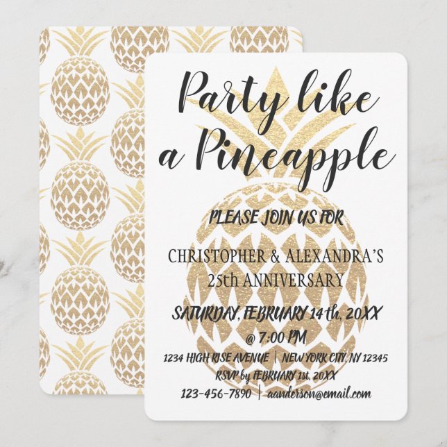 Invitation Fêter comme un Ananas 25e Anniversaire de Mariage (Devant / Derrière)