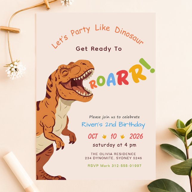 Invitation Fêter comme un bébé dinosaure Garçon Fille 2e anni (Créateur téléchargé)