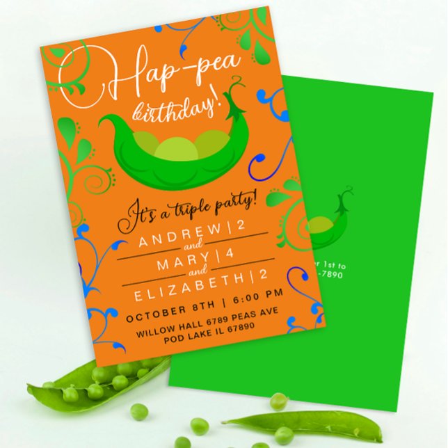 Invitation Fêter des petits pois élégants dans un trio orange (Créateur téléchargé)