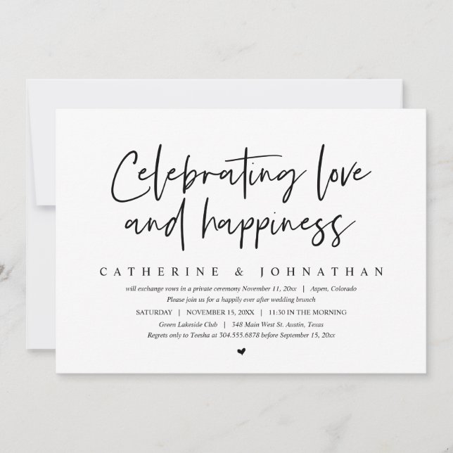 Invitation Fêter l'amour et le bonheur, Elopement Brunch (Devant)