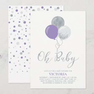 Invitation Fêter l'arrivée de Bébé Fille avec Ballons Violets