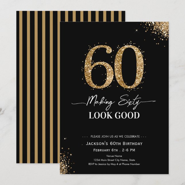 Invitation Fêter les 60 ans avec élégance (Devant / Derrière)