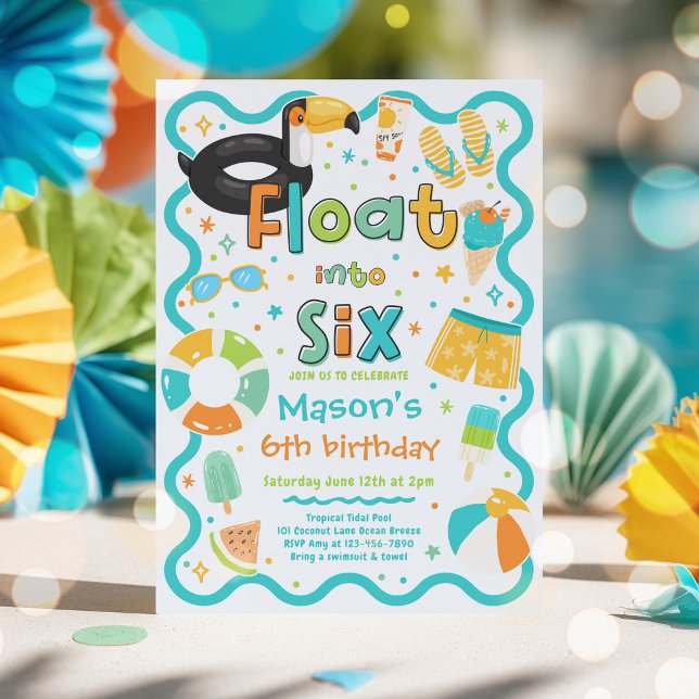 Invitation Fêter Mes Six Ans à la Piscine l'Été (Créateur téléchargé)