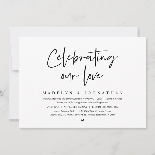 Invitation Fêter notre amour, Mariage Elopement Brunch (Devant)