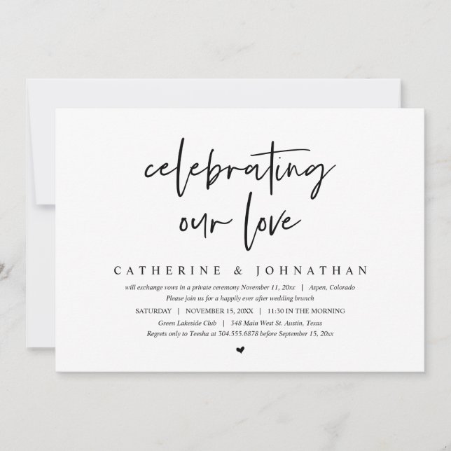 Invitation Fêter notre amour, Mariage Elopement Brunch (Devant)