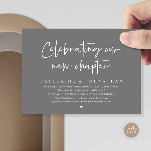 Invitation Fêter Notre Nouveau Chapitre, Elopement Brunch (Celebrating Our New Chapter, Elopement Brunch/ Dinner / Party Invitation Card, in Dark Grey)