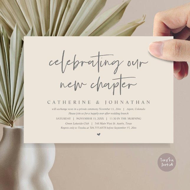 Invitation Fêter Notre Nouveau Chapitre, Elopement Brunch (Celebrating Our New Chapter, Wedding Elopement Brunch Invitation Card, PDF, in Dark Grey Cream)