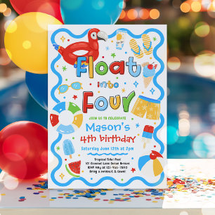 Invitation Fêter quatre ans en flottant dans l'été Fête au bo
