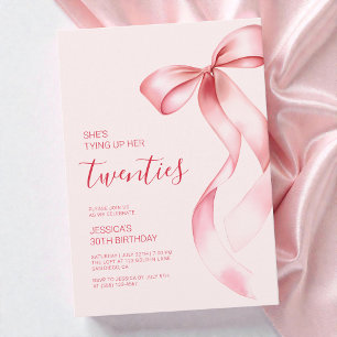 Invitation Fêter ses 30 ans avec un Nœud Rose pour ses Vingt 