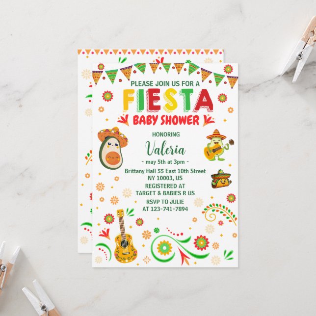 Invitation fêtes baby shower folk mexicain (Devant/Arrière en situation)