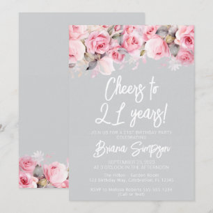 Invitation Fêtes d'anniversaire 21 ans avec des roses roses s
