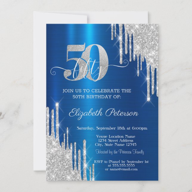 Invitation Fêtes d'anniversaire de 50 ans avec des gouttes de (Devant)