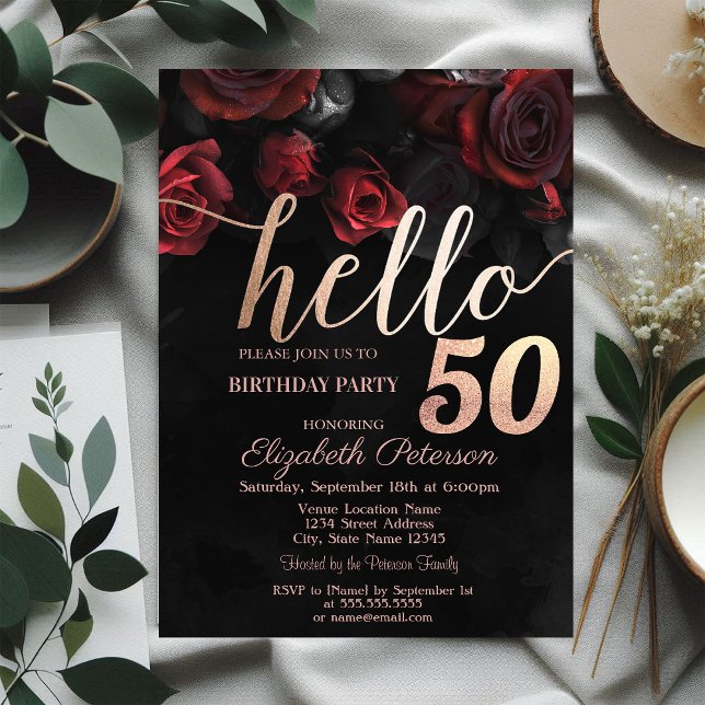 Invitation Fêtes d'anniversaire de 50 ans chic roses rouges n (Créateur téléchargé)