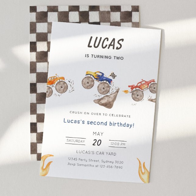 Invitation Fêtes d'anniversaire de monstres camions mignons p (Créateur téléchargé)