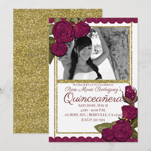 Invitation Fêtes d'anniversaire de quinceañera de roses de Bo