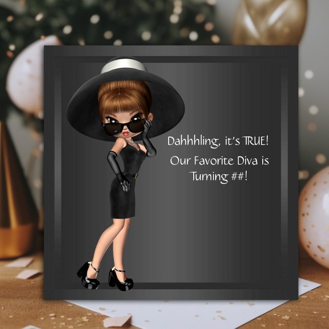 Invitation Fêtes d'anniversaire des femmes mignonnes Diva (Cute diva any occasion invitation. You can change all text font style and wording as needed.)