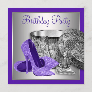 Invitation Fêtes d'anniversaire des femmes violet argent haut
