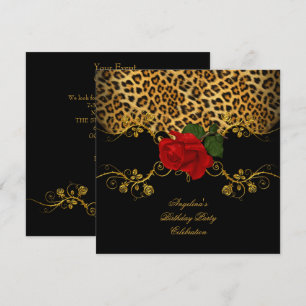 Invitation Fêtes d'anniversaire Roses rouges noires et or de 