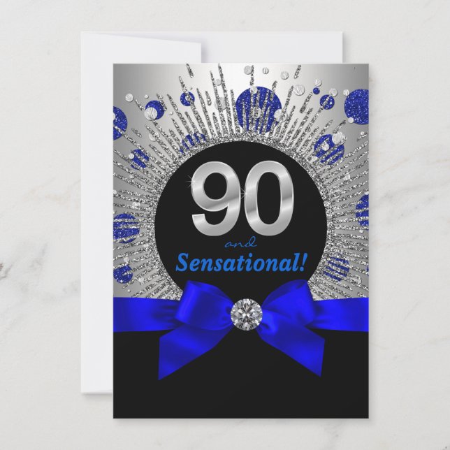 Invitation Fêtes de 90e anniversaire Royal Blue and Silver (Devant)