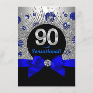Invitation Fêtes de 90e anniversaire Royal Blue and Silver