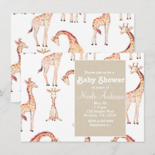 Invitation Fêtes de bébé fantaisistes Safari Kraft & Girafes 