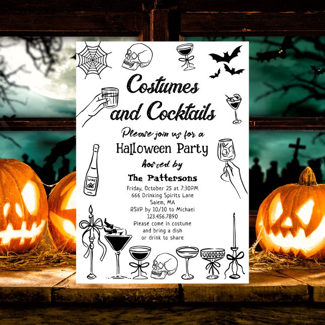 Invitation Fêtes de cocktail d'Halloween de gribouillis effra (Créateur téléchargé)