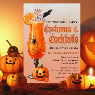 Invitation Fêtes de costumes et cocktails d'orange frais Hall