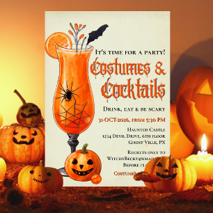Invitation Fêtes de costumes et cocktails d'orange frais Hall