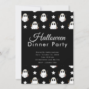 Invitation Fêtes de dîner Halloween Fantômes & Étoiles Super
