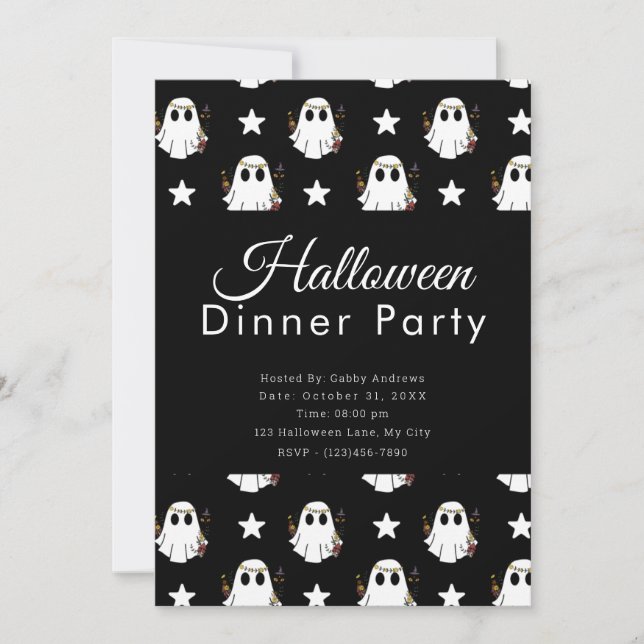 Invitation Fêtes de dîner Halloween Fantômes & Étoiles Super  (Devant)