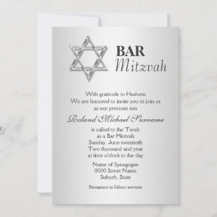 Invitation Fêtes de la mitzvah du bar gris argenté