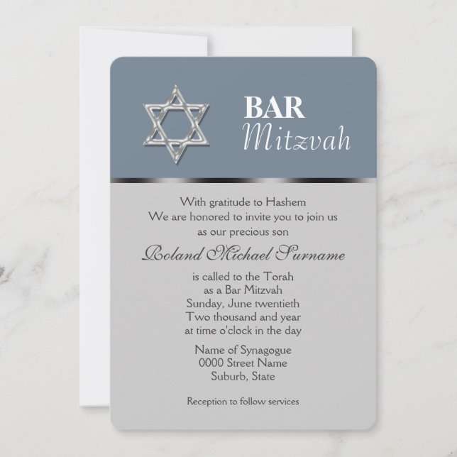 Invitation Fêtes de la mitzvah du bar gris bleu (Devant)
