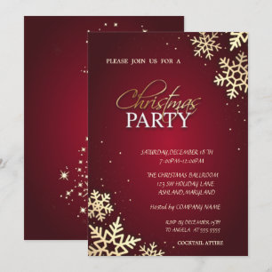 Invitation Fêtes de l'entreprise de Noël Flocons de neige dor