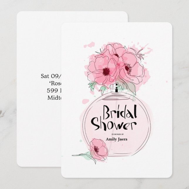 Invitation Fêtes de l'mariée Bouteille de parfum avec fleurs (Devant / Derrière)