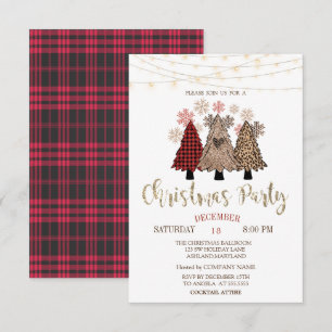 Invitation Fêtes de Noël aux arbres de pin, lumières et plaid