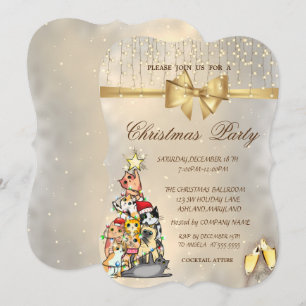 Invitation Fêtes de Noël Chats Flocons de neige,Ruban,Sapin