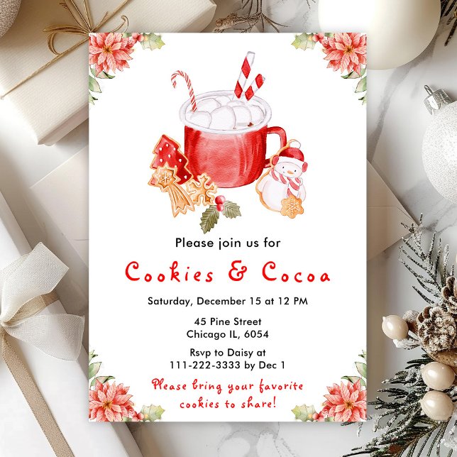 Invitation Fêtes de Noël Cookies et Cacao Rouge (Créateur téléchargé)