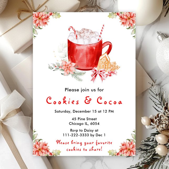 Invitation Fêtes de Noël Cookies et Cocoa Rouge (Créateur téléchargé)