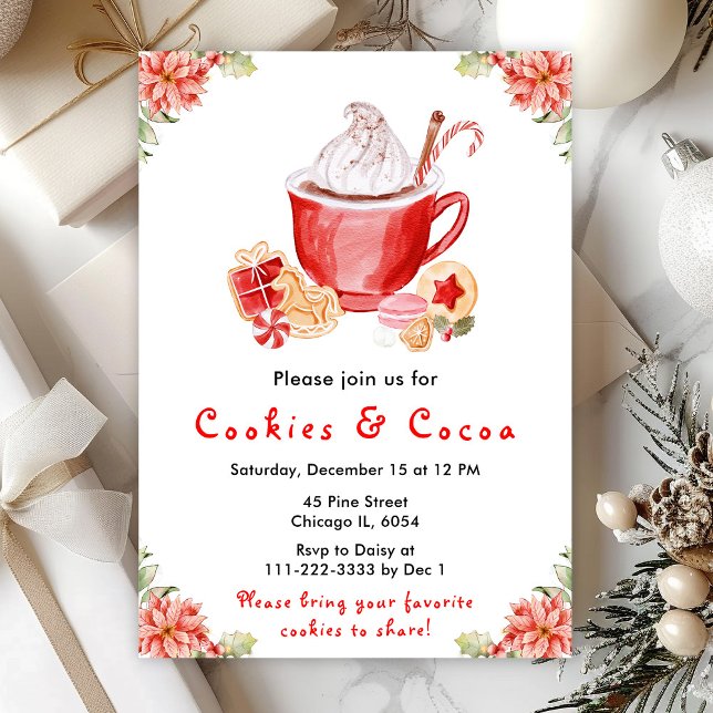 Invitation Fêtes de Noël Cookies et Cocoa Rouge (Créateur téléchargé)