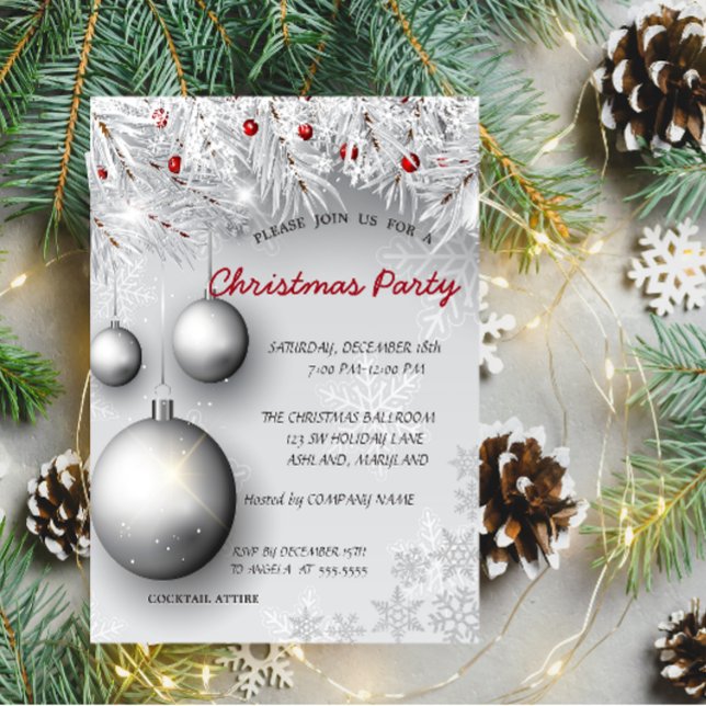 Invitation Fêtes de Noël d'entreprise Flocons de neige,Boules (Créateur téléchargé)