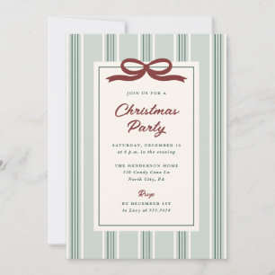Invitation Fêtes de Noël élégantes à rayures et ruban