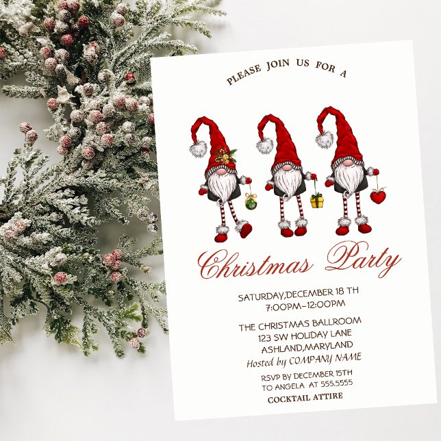 Invitation Fêtes de Noël Flocons de Gnomes Rouges  (Créateur téléchargé)