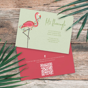Invitation Fêtes de Noël Lumières Flamant rose rose QR Code