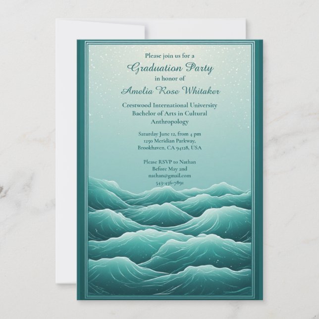 Invitation Fêtes de remise de diplômes sur des vagues de plag (Devant)
