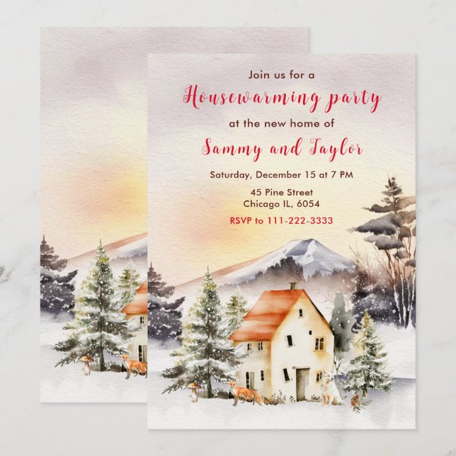 Invitation Fêtes d'hiver Cottage Fête de la Ménage (Devant / Derrière)