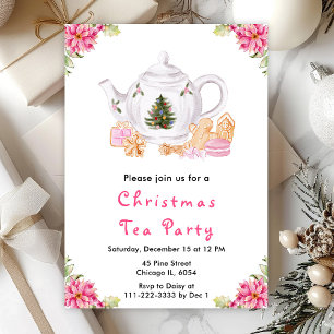 Invitation Fêtes Noël Tea Party rose