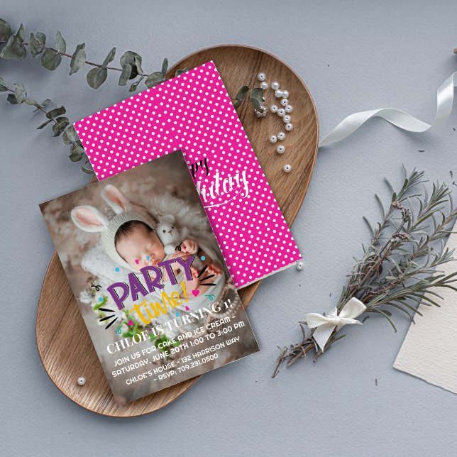 Invitation Fêtez avec des sourires ! Fête, heure de la fête (Party Time Photo Birthday Invitation – Celebrate with Smiles)